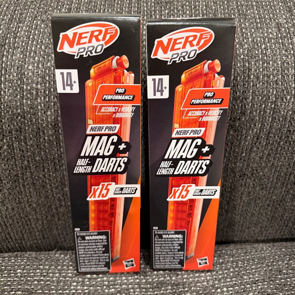 Nerf Pro Mag with 15 Half-Length Darts Magazine plus Refills Lot Of 2
